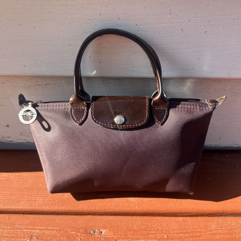Longchamp Mini XS Le Pliage Purple Plum Nylon Patent Leather Bag Pouch France
